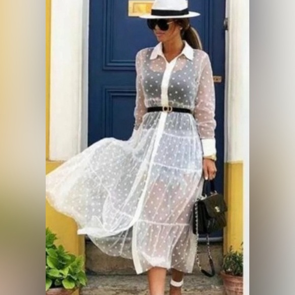 Zara mesh sheer tulle polka dots white dress size S NWT - Picture 1 of 8